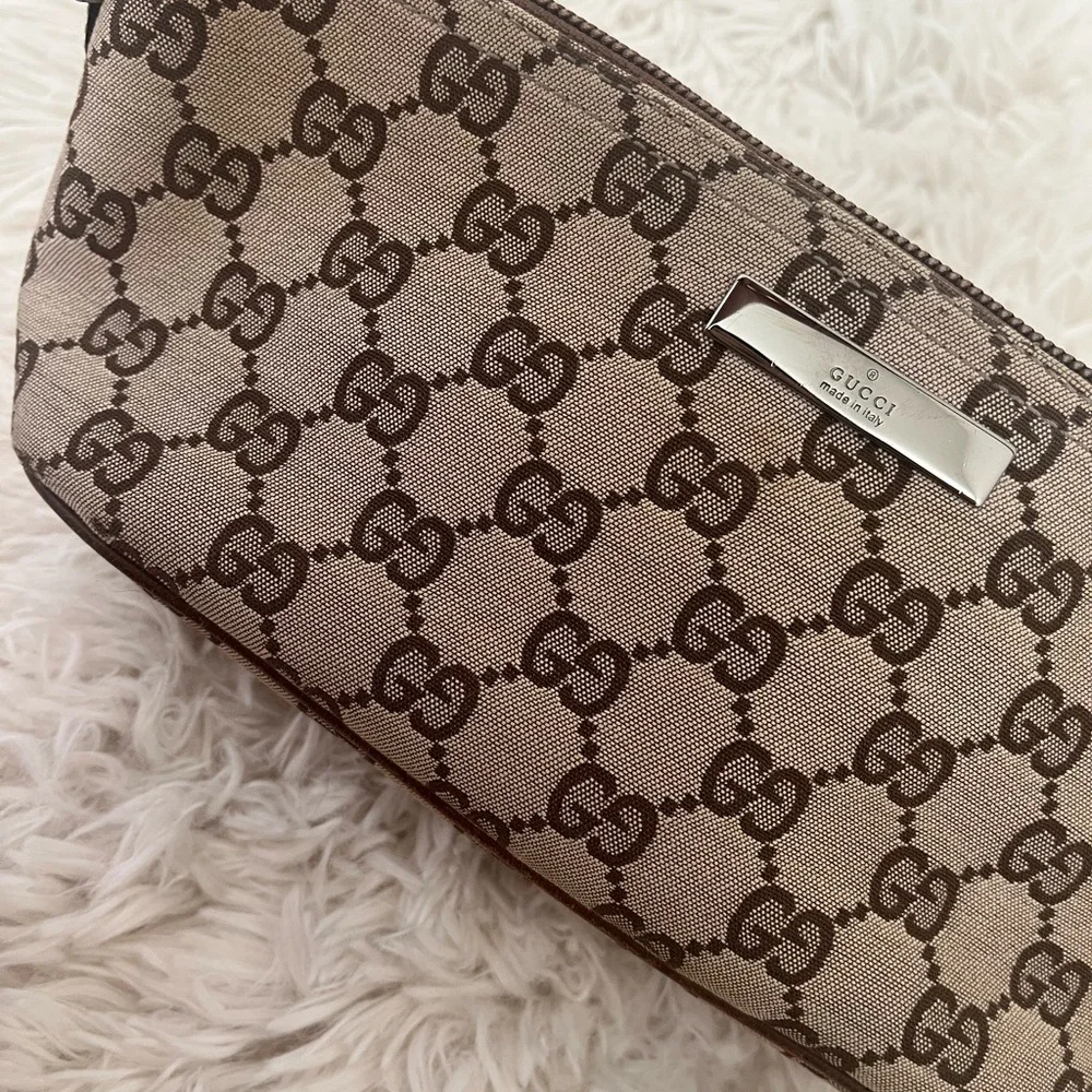 Gucci Beige Brown GG Canvas Clutch Wristlet